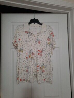 Lands End Polo Shirt Size XL Floral Multi Color Short Sleeve Casual
